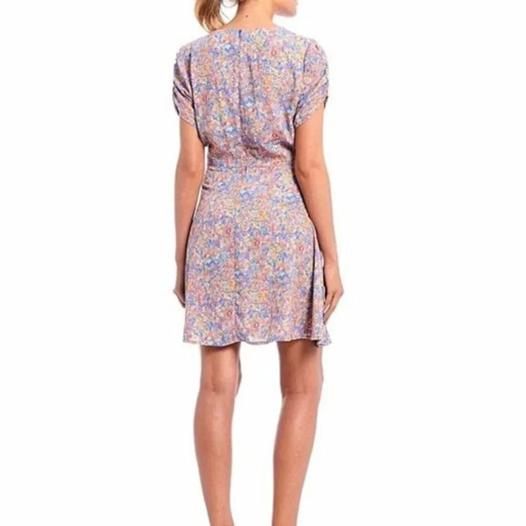 Chelsea & Violet Floral Faux Wrap Dress Ruched Short Sleeves - Size Large - Picture 1 of 7